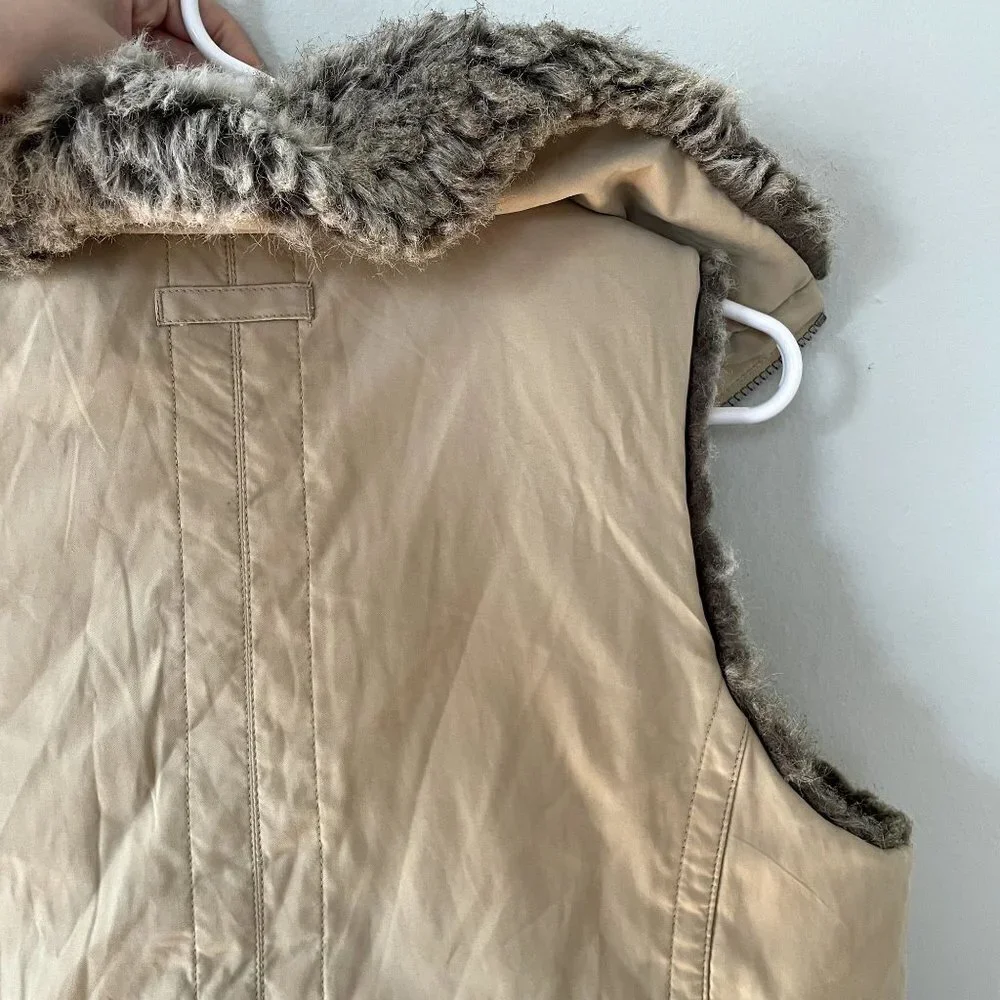 romantic vintage faux fur vest w/‎ pockets casual warm winter glam women size M